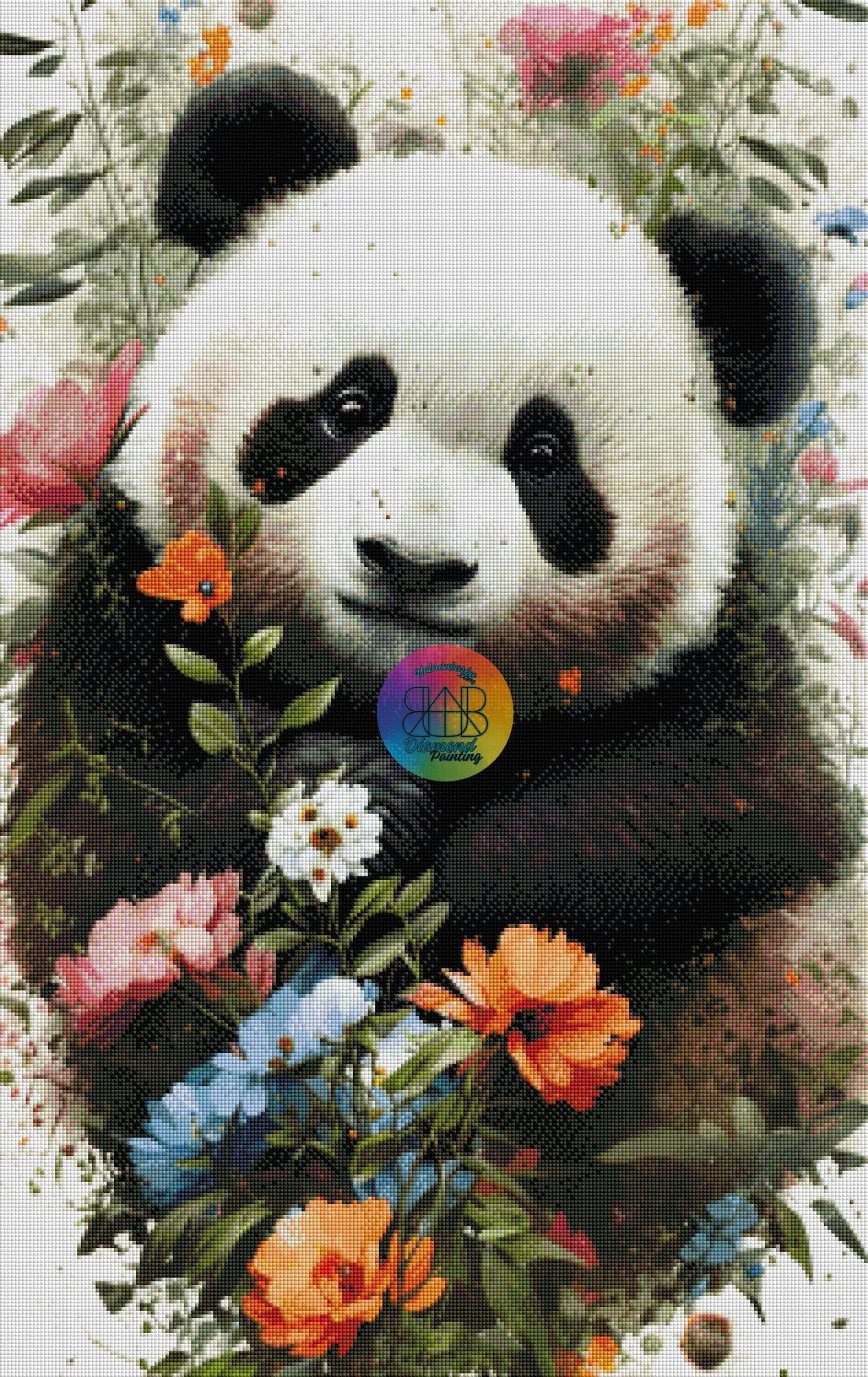 Panda Paradis Floral. (60cm x 95cm). - UnBrunBarbu