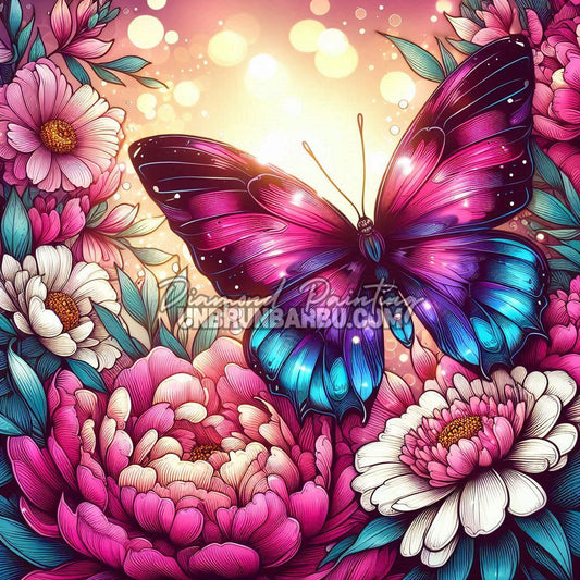 Diamond Painting - Papillon Magique sur Pivoines (70cm x 70cm)