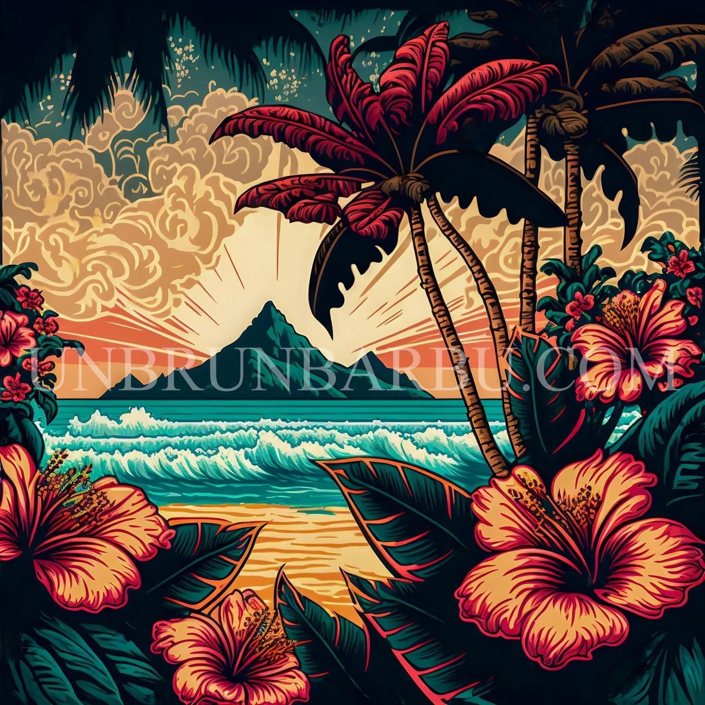 Paysage Aloha. (80cm x 80cm). - UnBrunBarbu