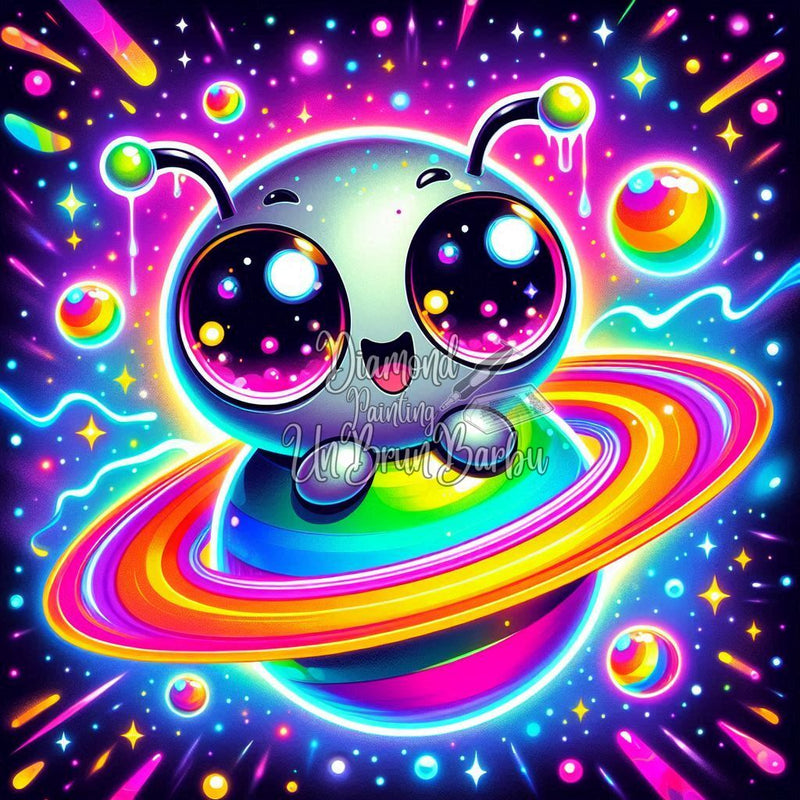 Petit Alien aux Anneaux Cosmiques (70cm x 70cm)