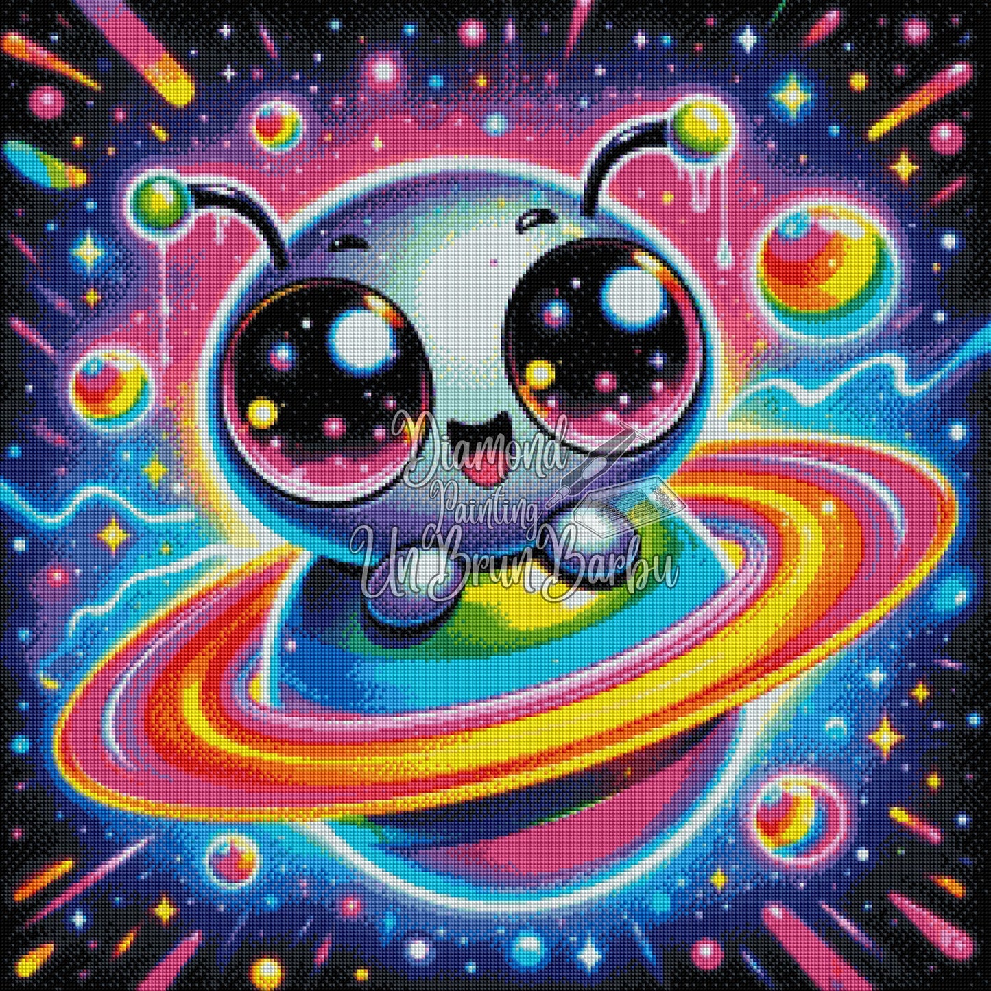 Petit Alien aux Anneaux Cosmiques (70cm x 70cm)