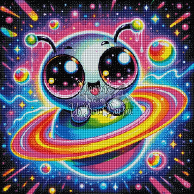 Petit Alien aux Anneaux Cosmiques (70cm x 70cm)