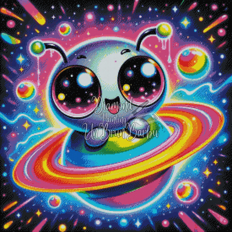 Petit Alien aux Anneaux Cosmiques (70cm x 70cm)