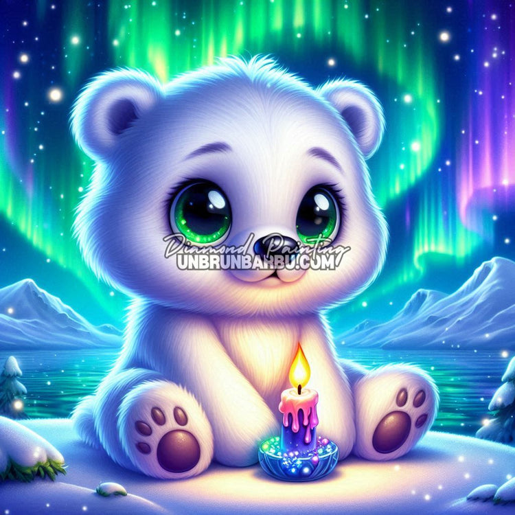 Petit Ours des Lumières Boréales (80cm x 80cm)