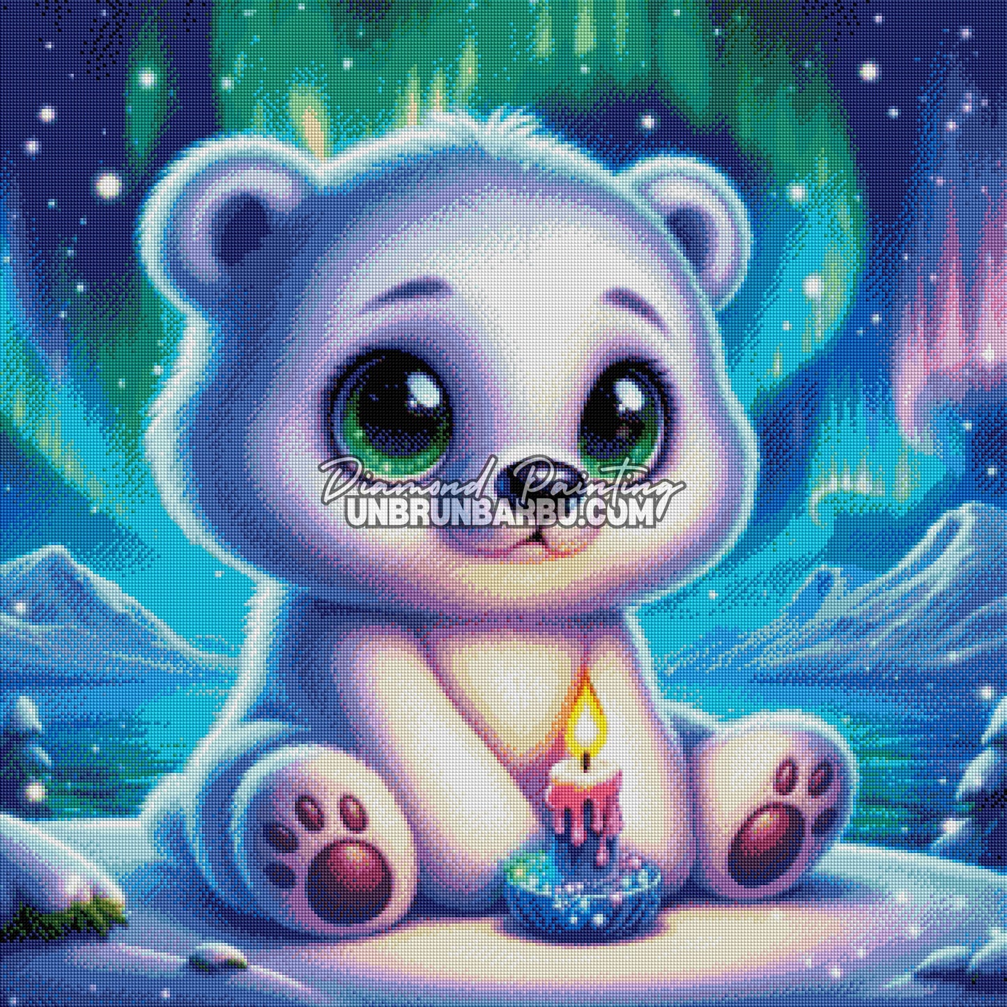 Petit Ours des Lumières Boréales (80cm x 80cm)