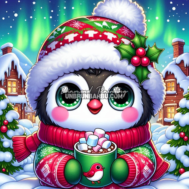 Petit Pingouin et le Chocolat de Noël (70cm x 70cm)