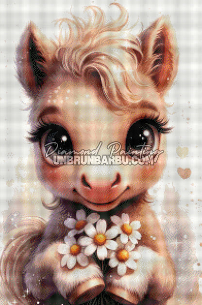 Diamond Painting - Petit Poney aux Marguerites (50cm x 75cm)