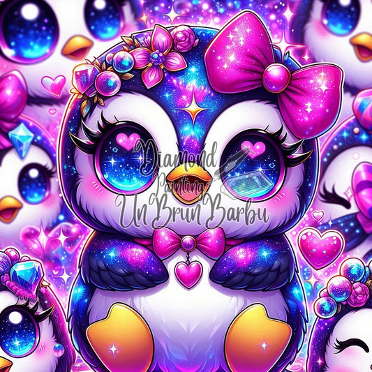 Pingouin aux Bijoux Galactiques (70cm x 70cm)