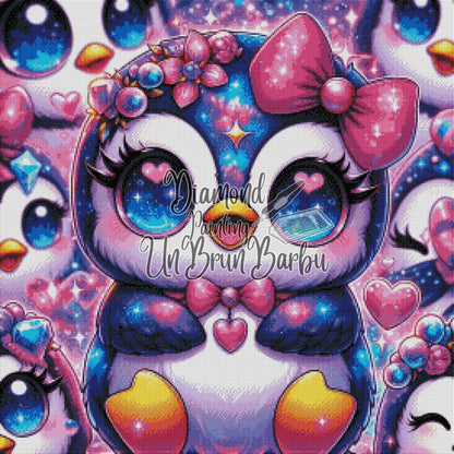 Pingouin aux Bijoux Galactiques (70cm x 70cm)