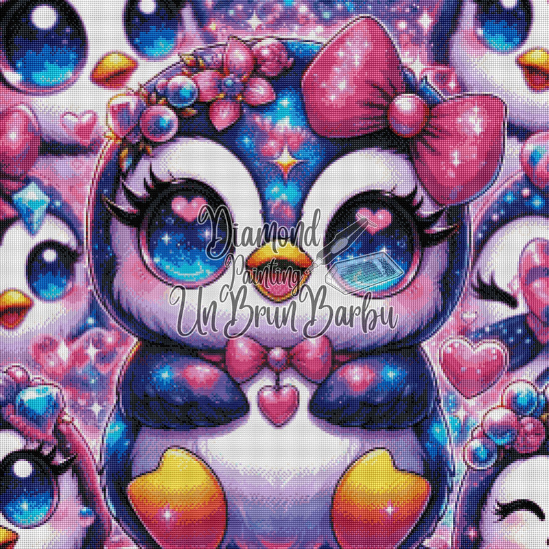Pingouin aux Bijoux Galactiques (70cm x 70cm)