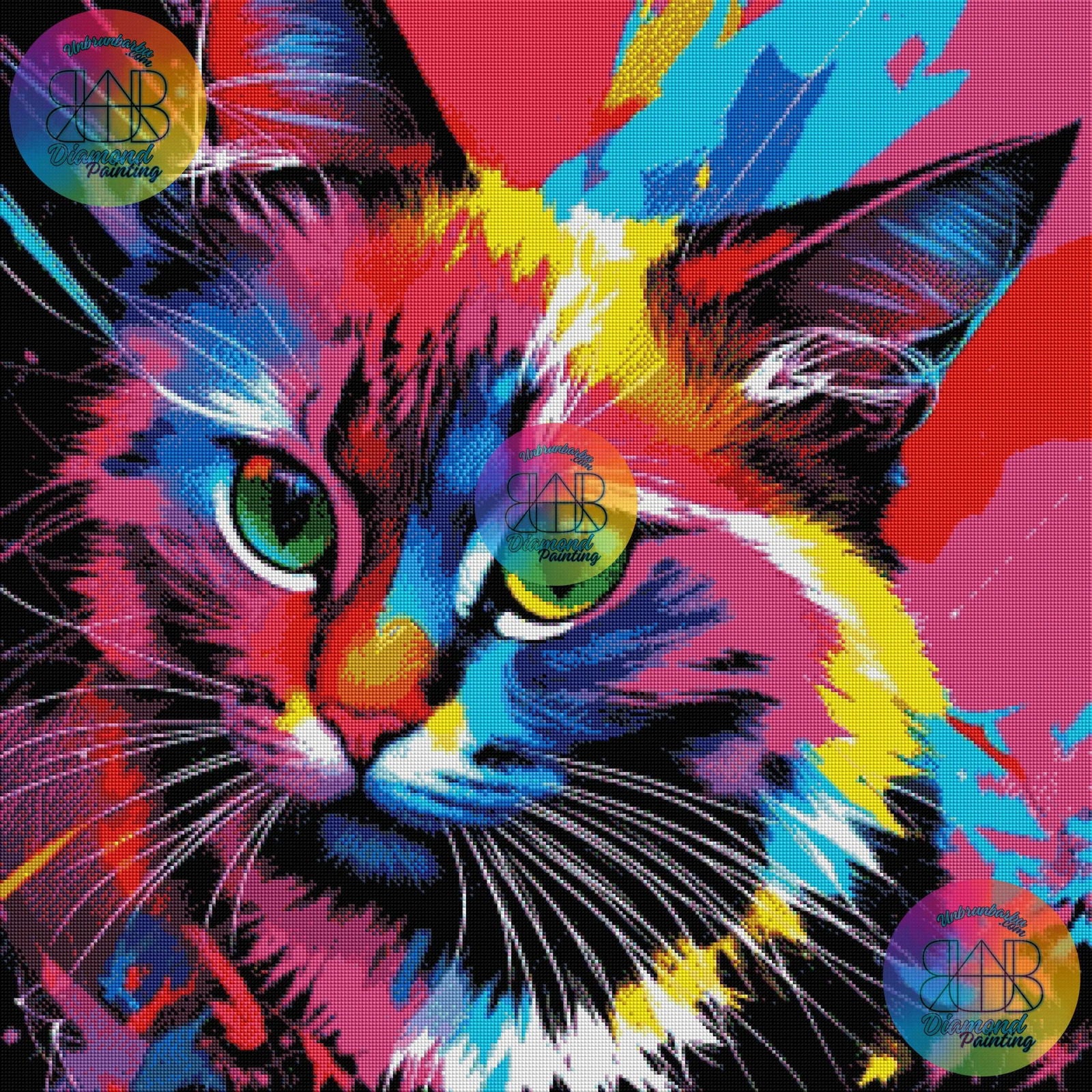 Portrait Vibrant d’un Chat Angora en Couleurs. (80cm x 80cm). - UnBrunBarbu