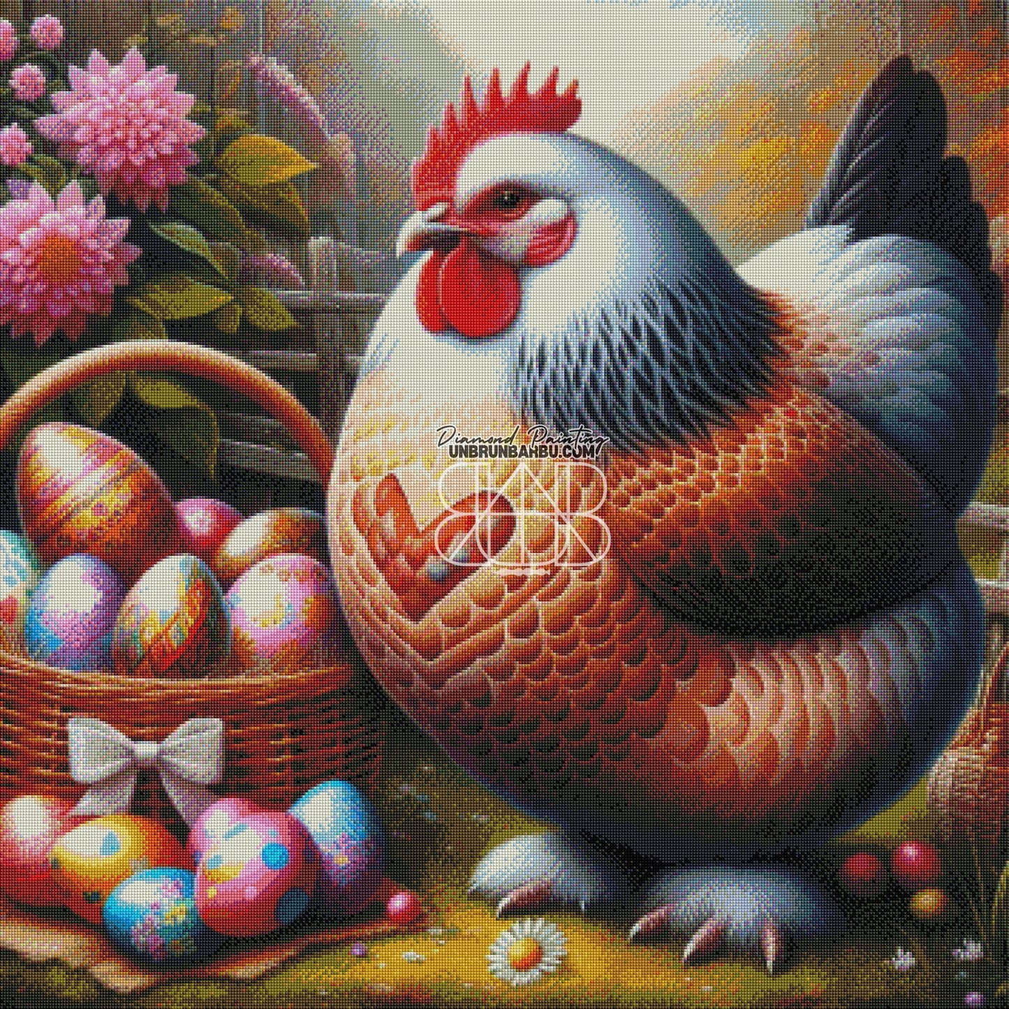 Poule de Pâques Majestueuse. (90cm x 90cm) - UnBrunBarbu