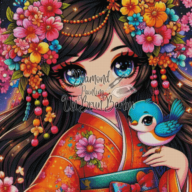 Princesse Chibi au Festival des Fleurs (80cm x 80cm)