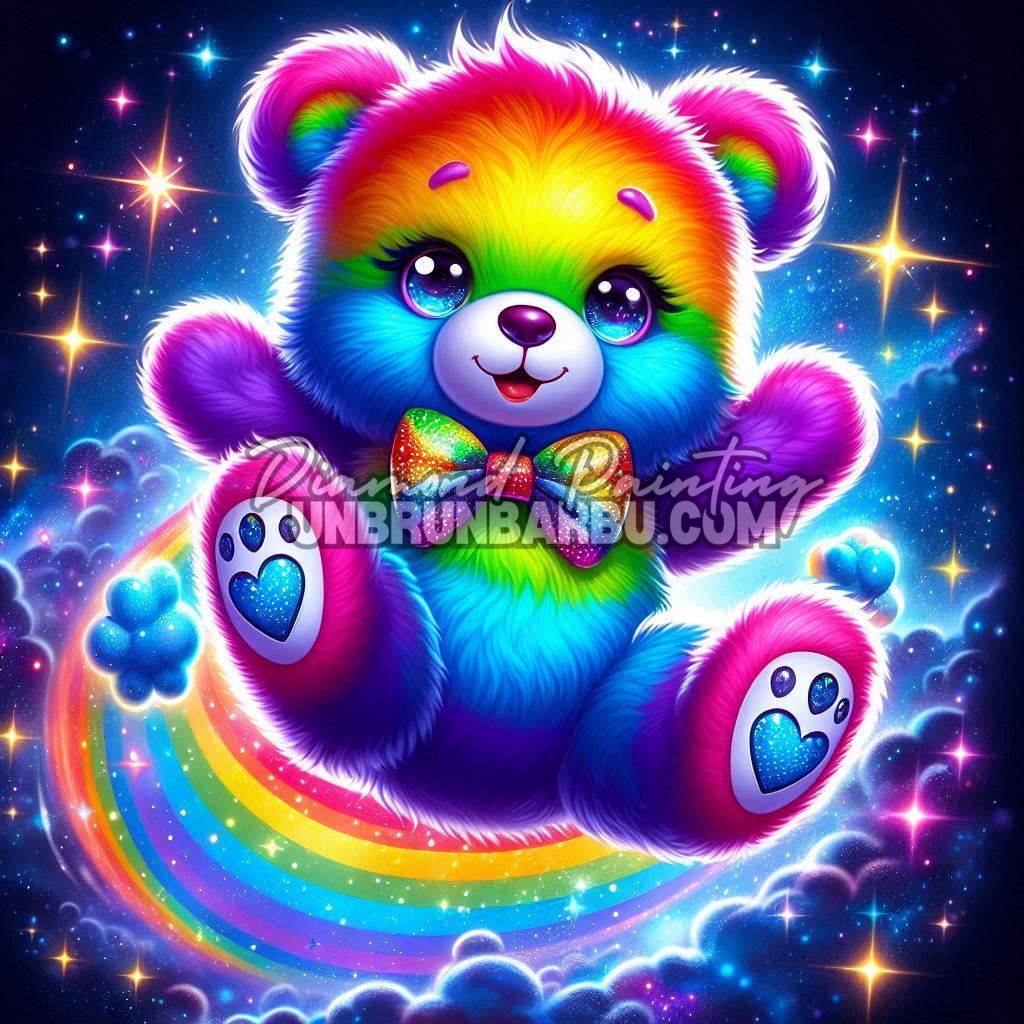 Teddy l'Ourson et le Toboggan Arc-en-Ciel (100cm x 100cm)