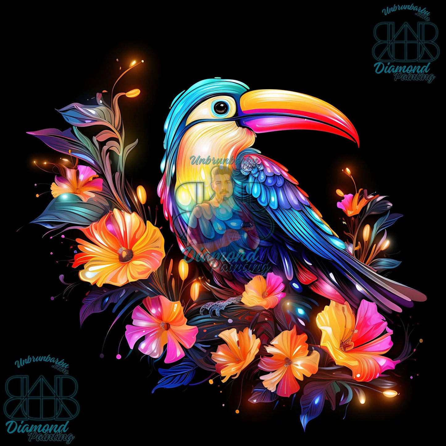 Toucan Éclatant au Cœur d’une Oasis Florale. (60cm x 60cm). - UnBrunBarbu