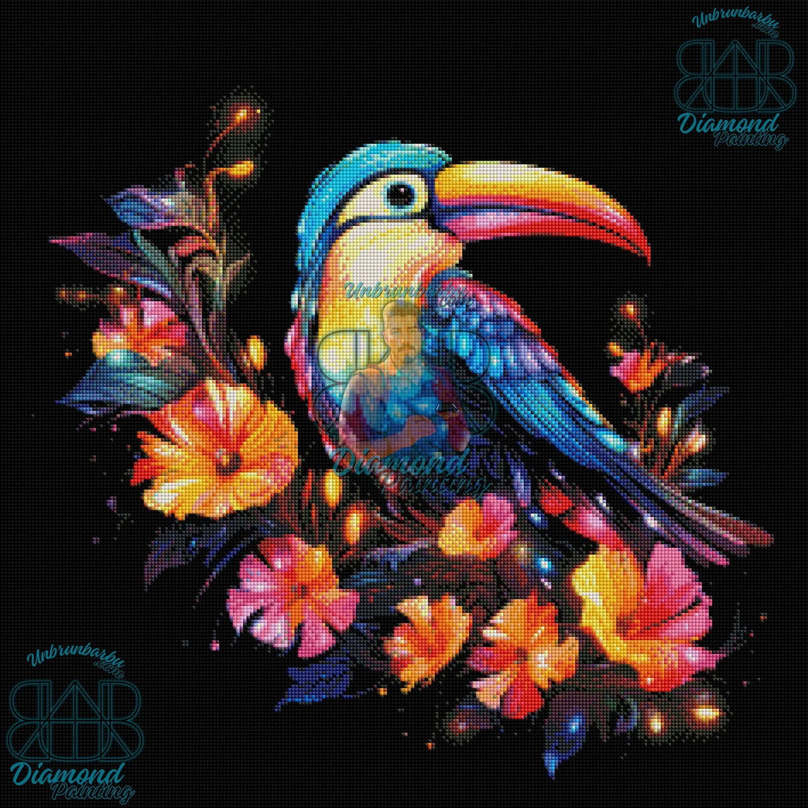 Toucan Éclatant au Cœur d’une Oasis Florale. (60cm x 60cm). - UnBrunBarbu