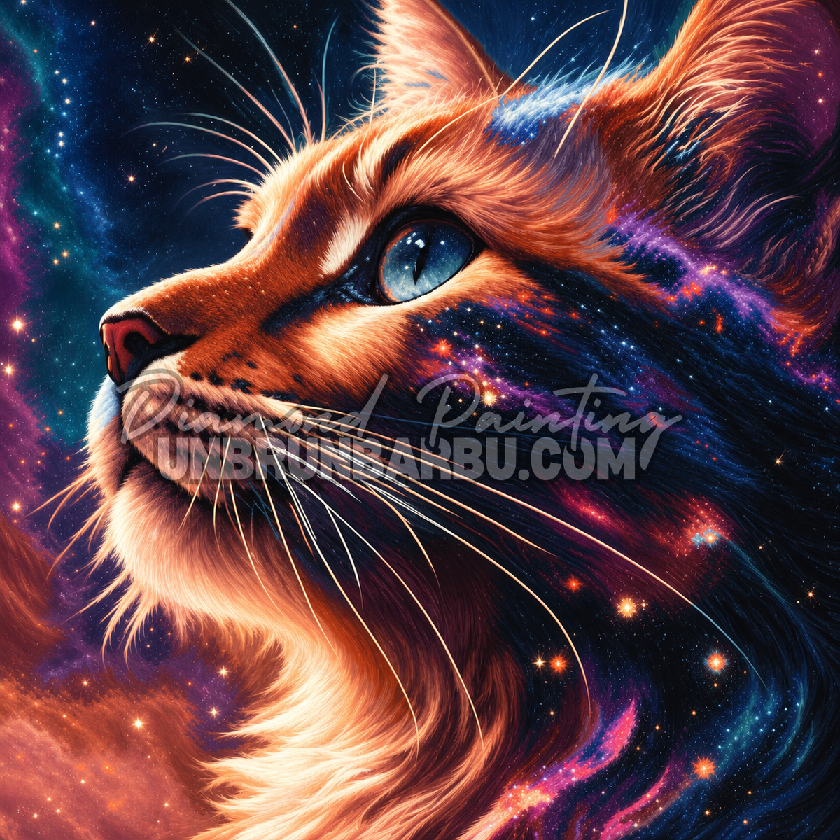 Diamond Painting – Chat au Pelage Cosmique - 50x50 cm