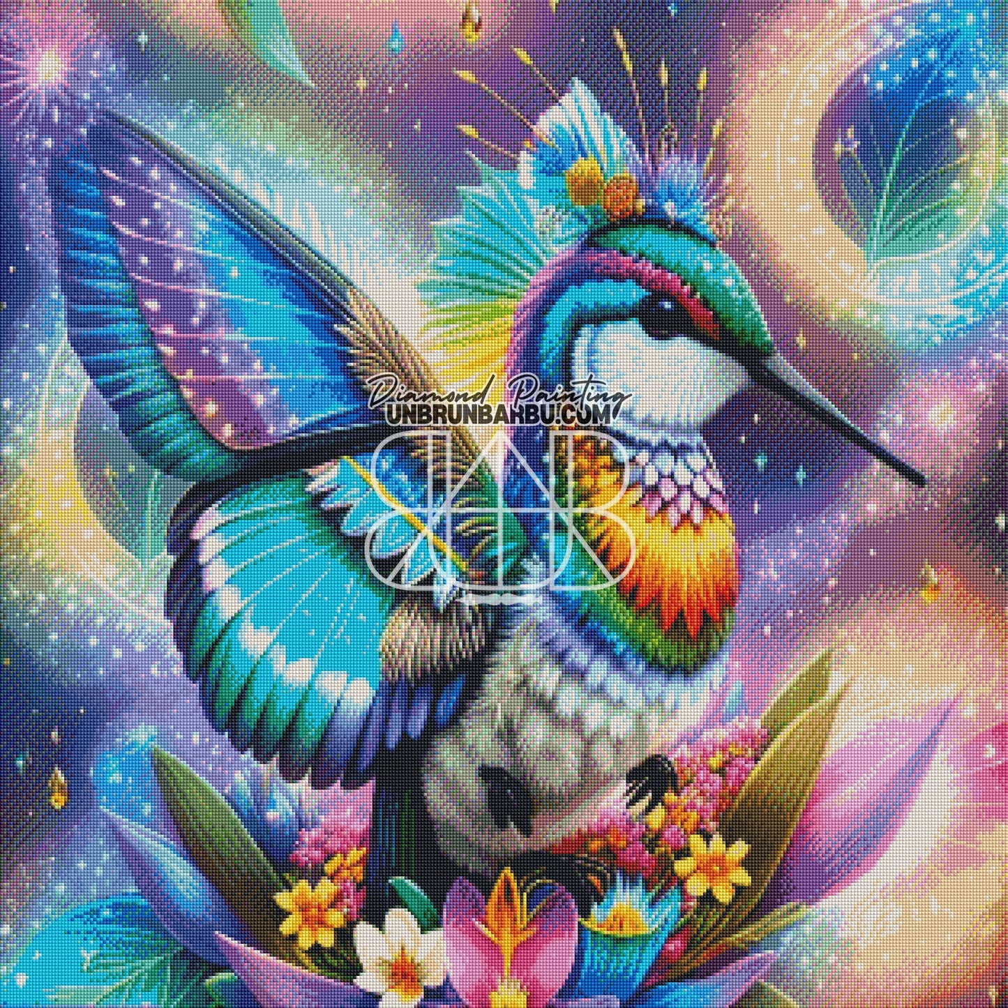 Vol Symphonique Le Colibri aux Ailes de Papillon. (80cm x 80cm). - UnBrunBarbu