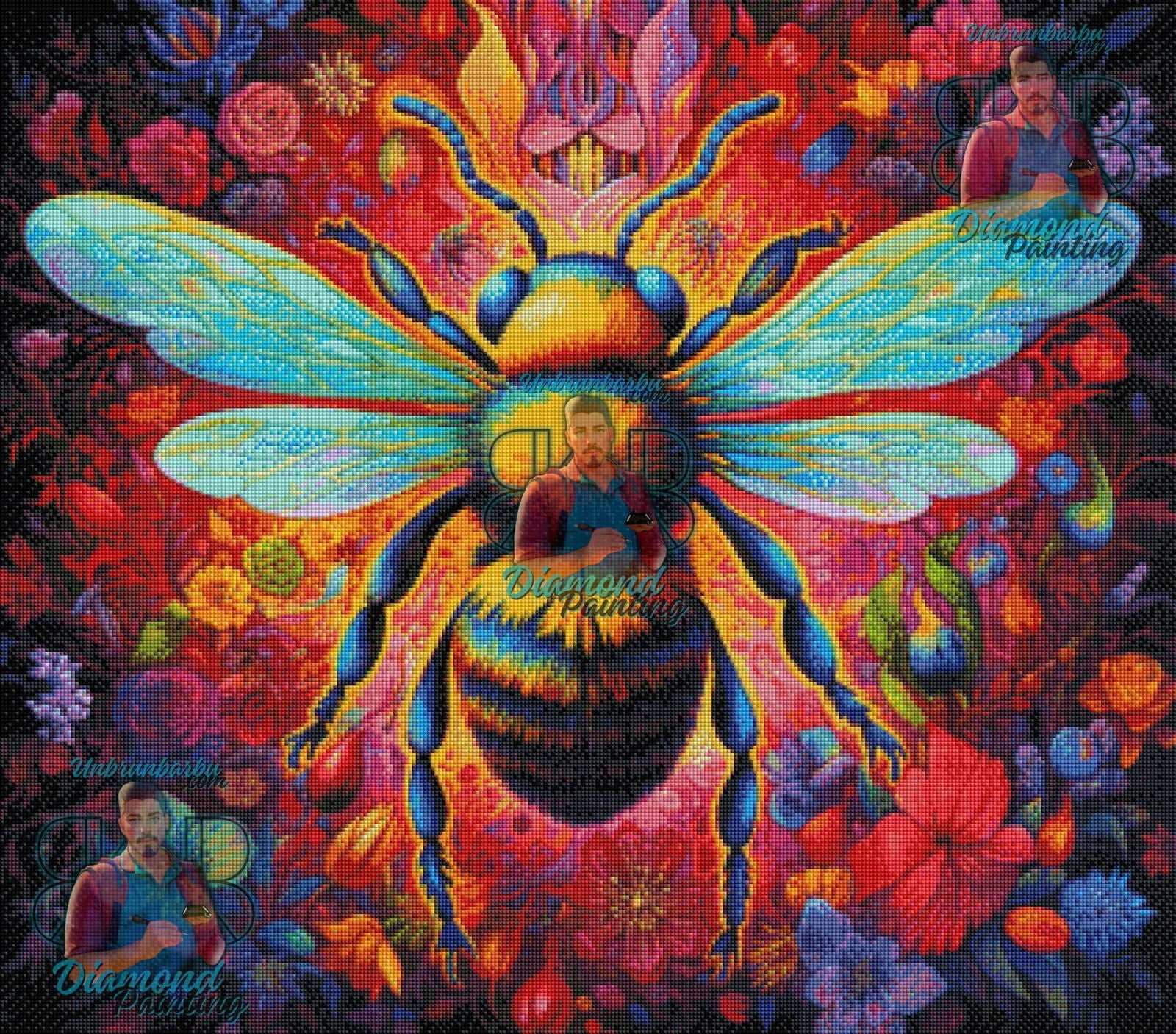 Abeille Éclatante aux Ailes Déployées. (80cm x 70cm). - UnBrunBarbu