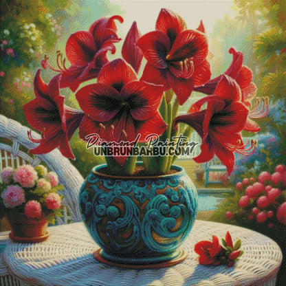 Amaryllis Rouge en Pot Turquoise (90cm x 90cm) - UnBrunBarbu