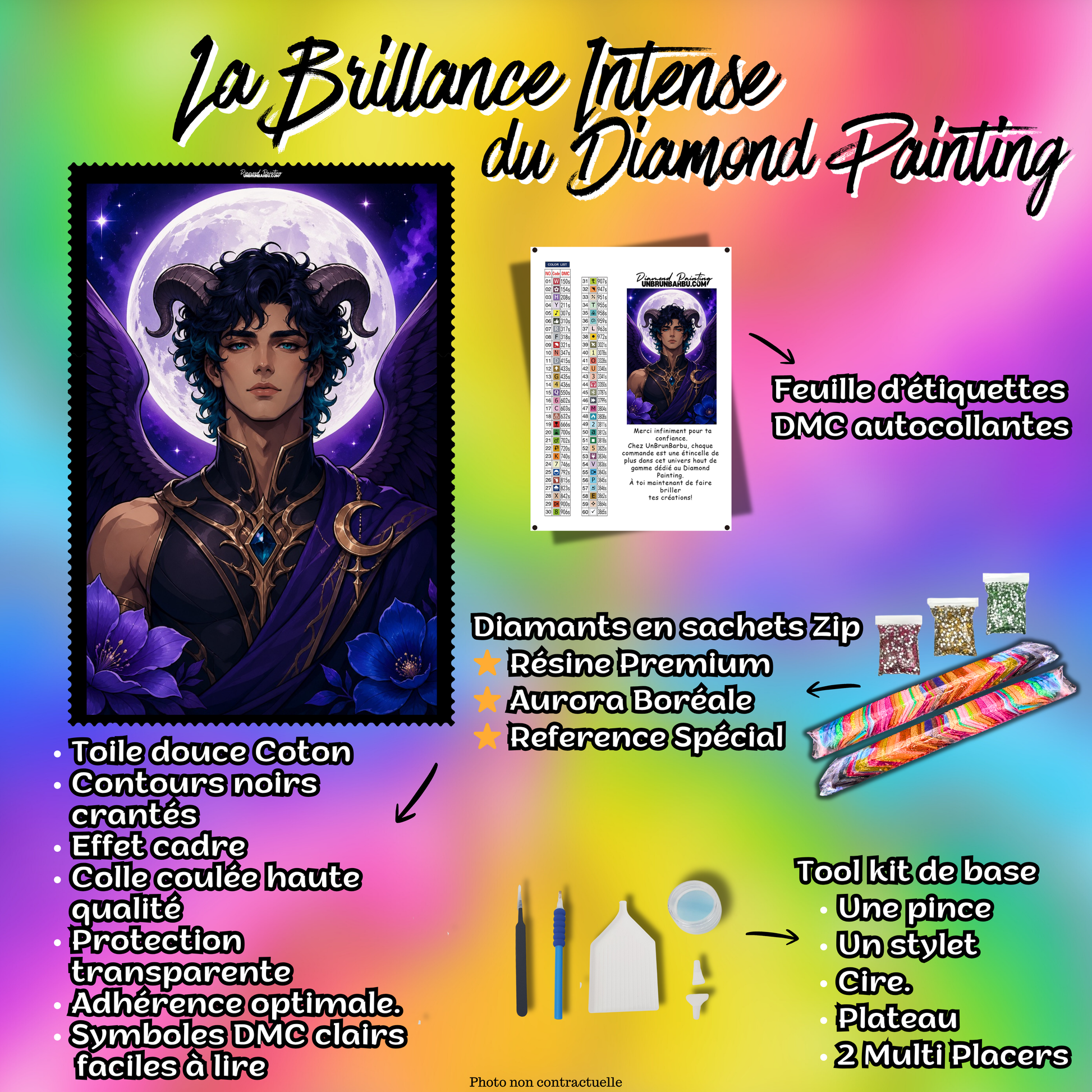 kit diamond painting ange noir sous etoiles 80x100 contenu complet