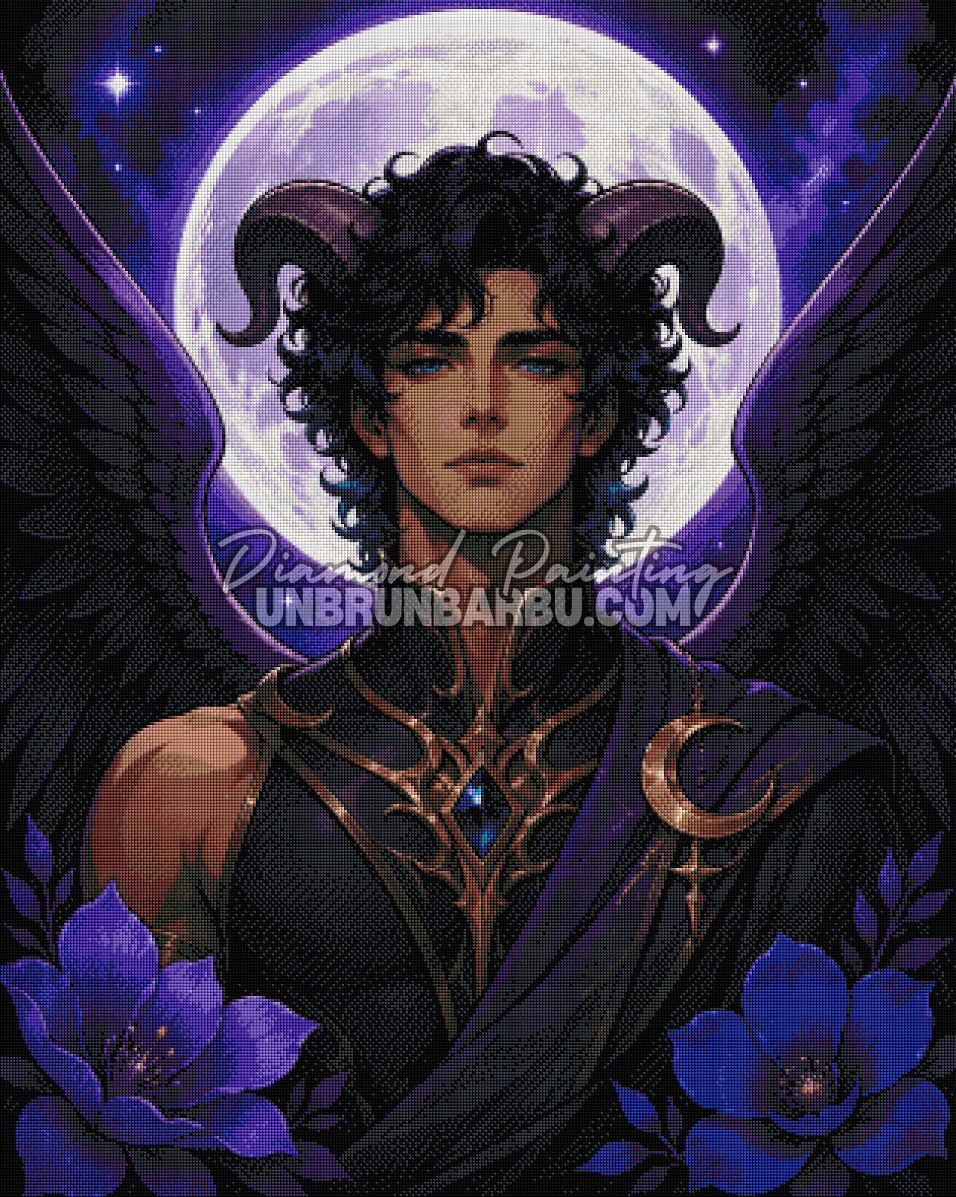 diamond painting ange noir sous etoiles rendu diamante 80x100