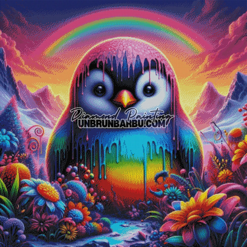Arc - en - Couleurs, le Pingouin Magique (90cm x 90cm) - UnBrunBarbu