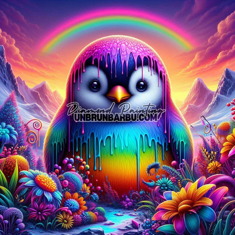 Arc-en-Couleurs, le Pingouin Magique (90cm x 90cm)