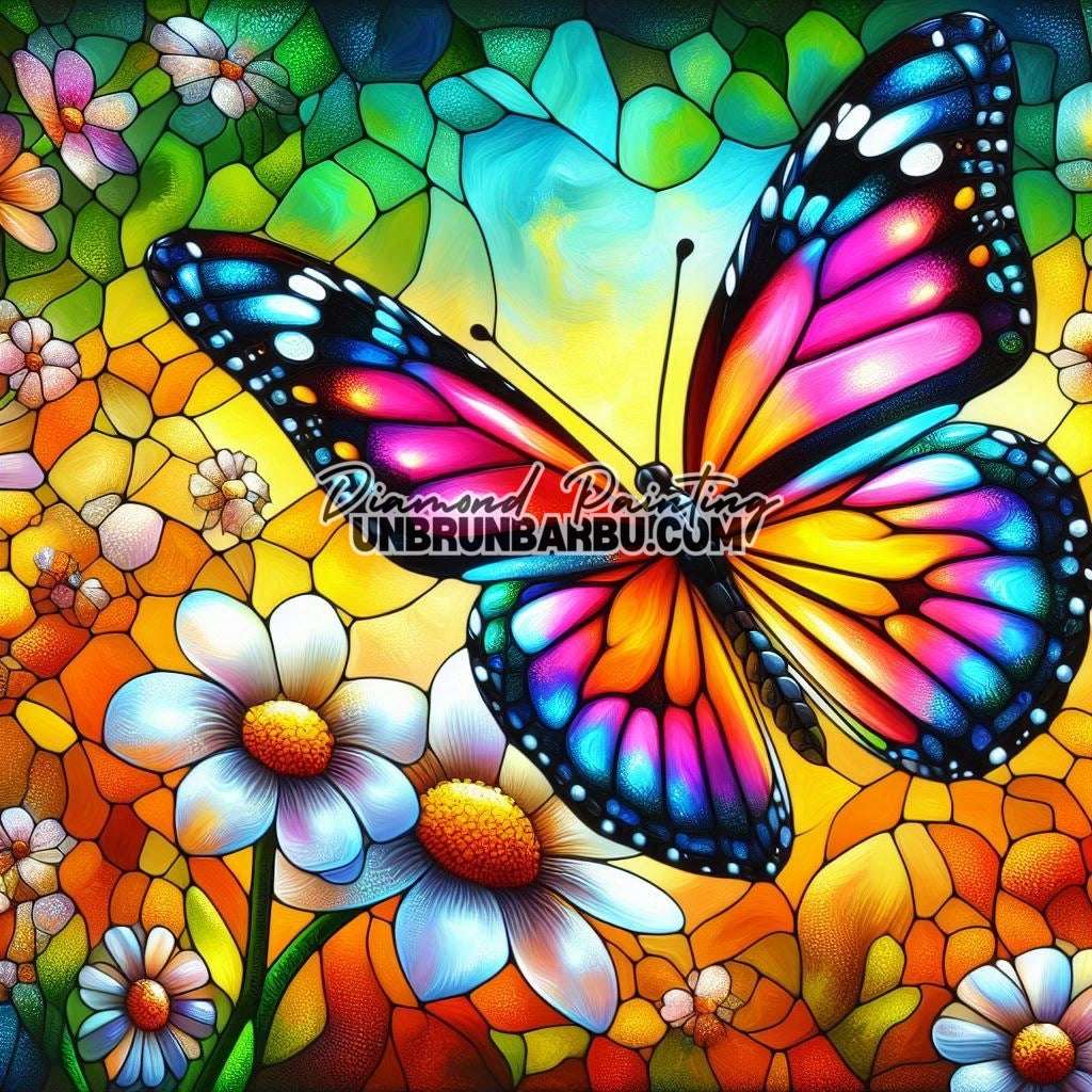 Ballet du Papillon dans un Jardin de Vitraux (60cm x 60cm) - UnBrunBarbu