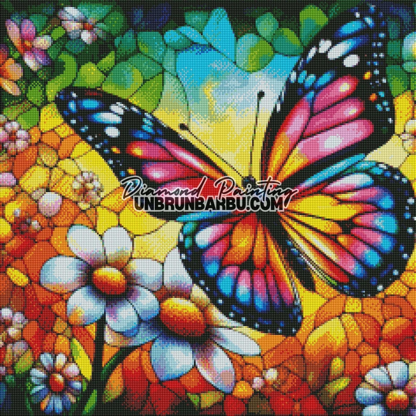 Ballet du Papillon dans un Jardin de Vitraux (60cm x 60cm) - UnBrunBarbu