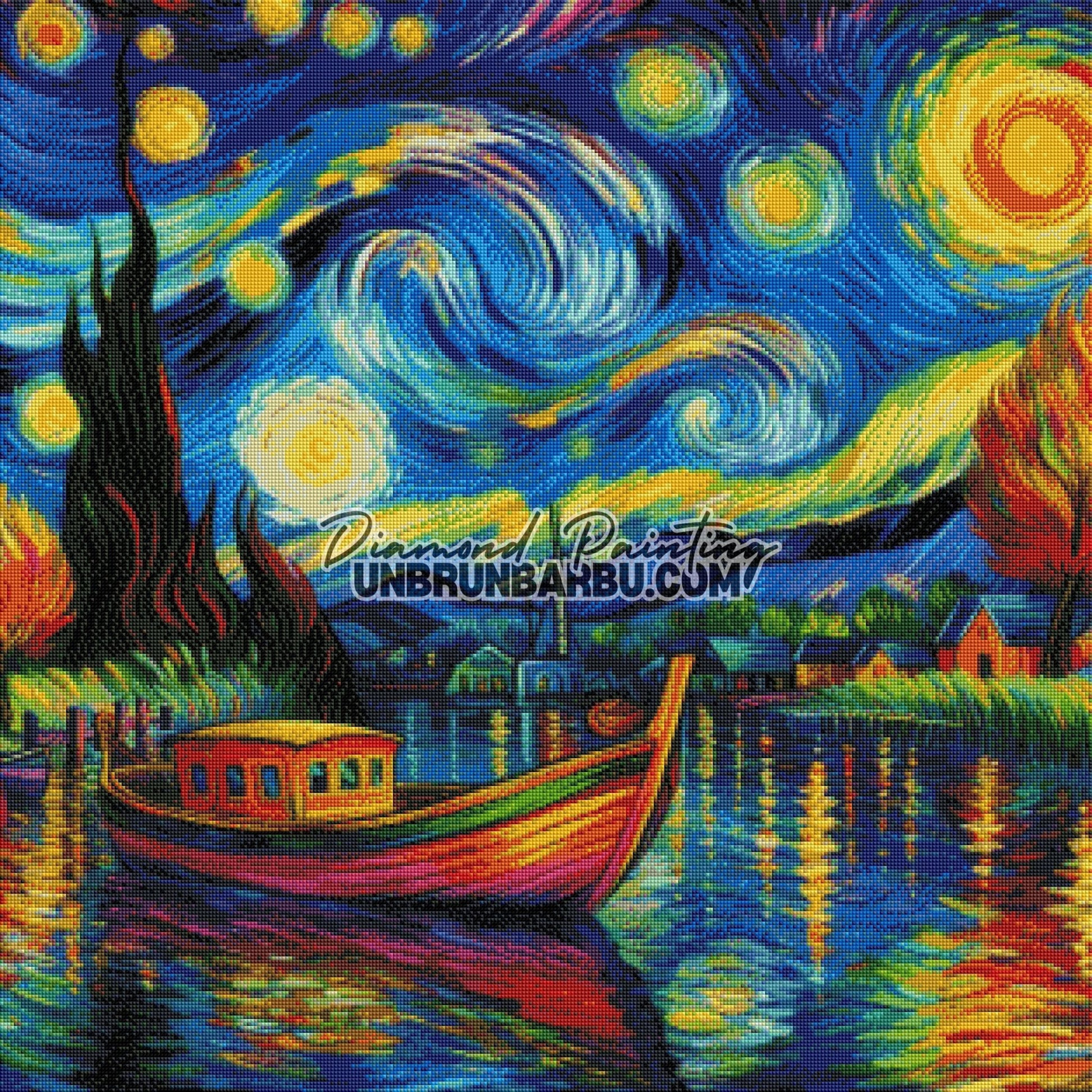 Barque sous les Étoiles Tourbillonnantes (80cm x 80cm) - UnBrunBarbu