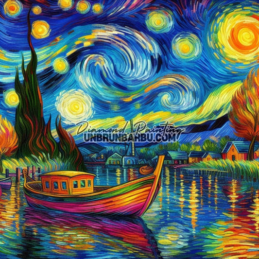Barque sous les Étoiles Tourbillonnantes (80cm x 80cm) - UnBrunBarbu
