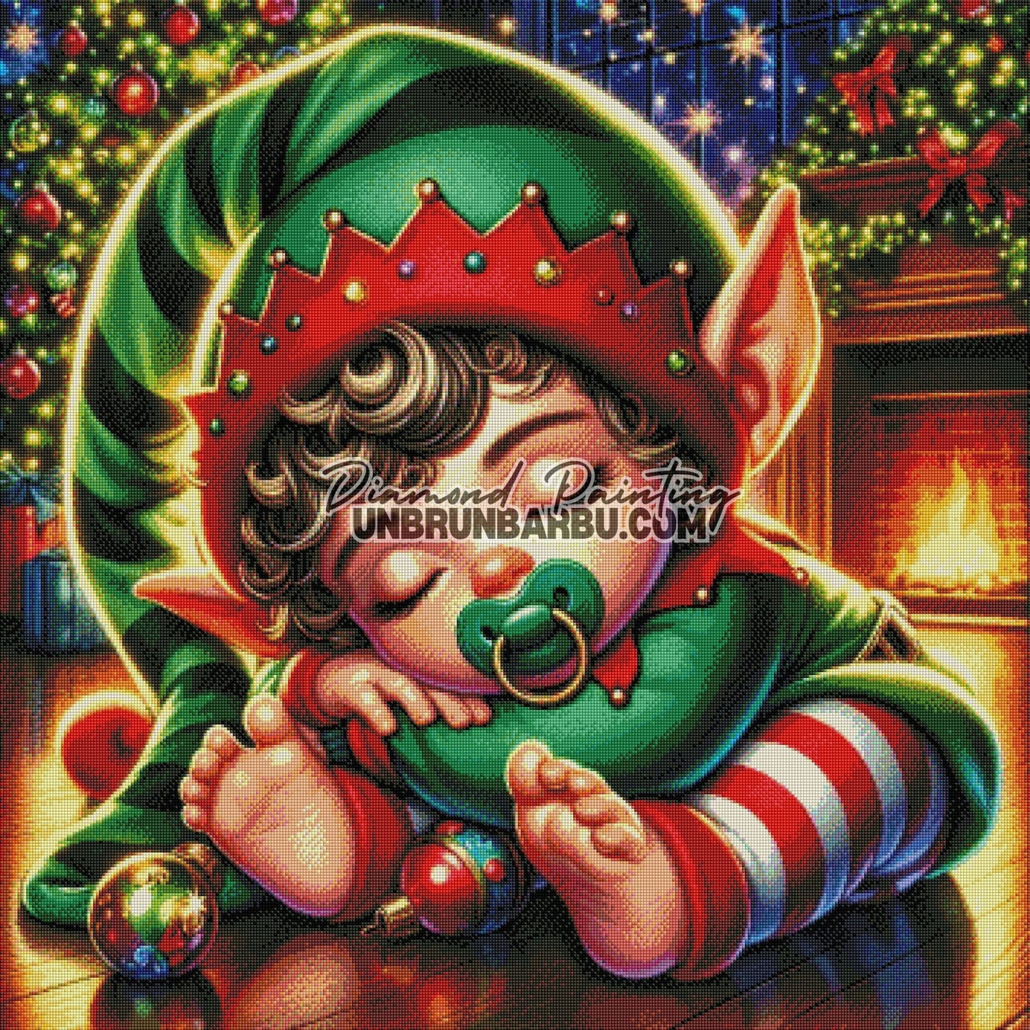Bébé Lutin au Coin du Feu (90cm x 90cm) - UnBrunBarbu