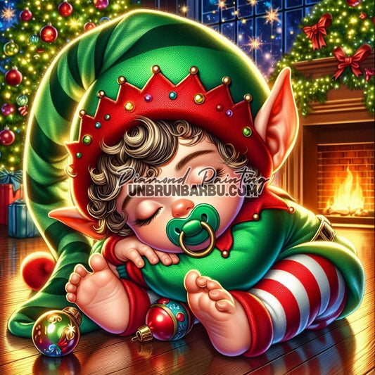 Bébé Lutin au Coin du Feu (90cm x 90cm) - UnBrunBarbu