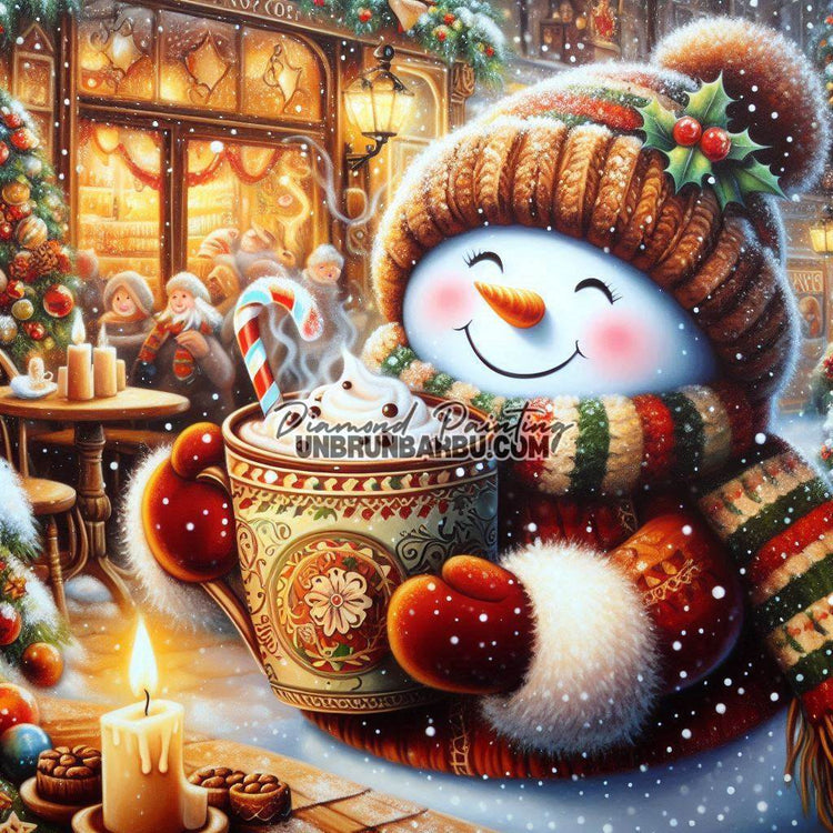 Bonhomme de Neige et son Chocolat Chaud (80cm x 80cm) - UnBrunBarbu