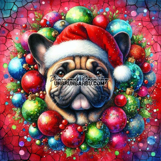 Bouledogue de Noël Couronné (90cm x 90cm) - UnBrunBarbu