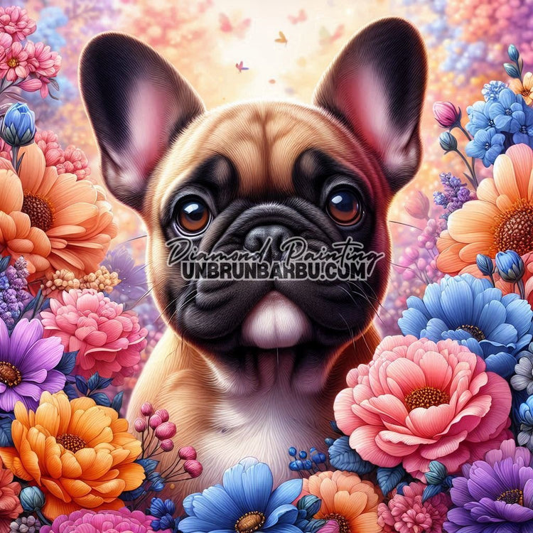 Bouledogue Français des Fleurs (80cm x 80cm) - UnBrunBarbu