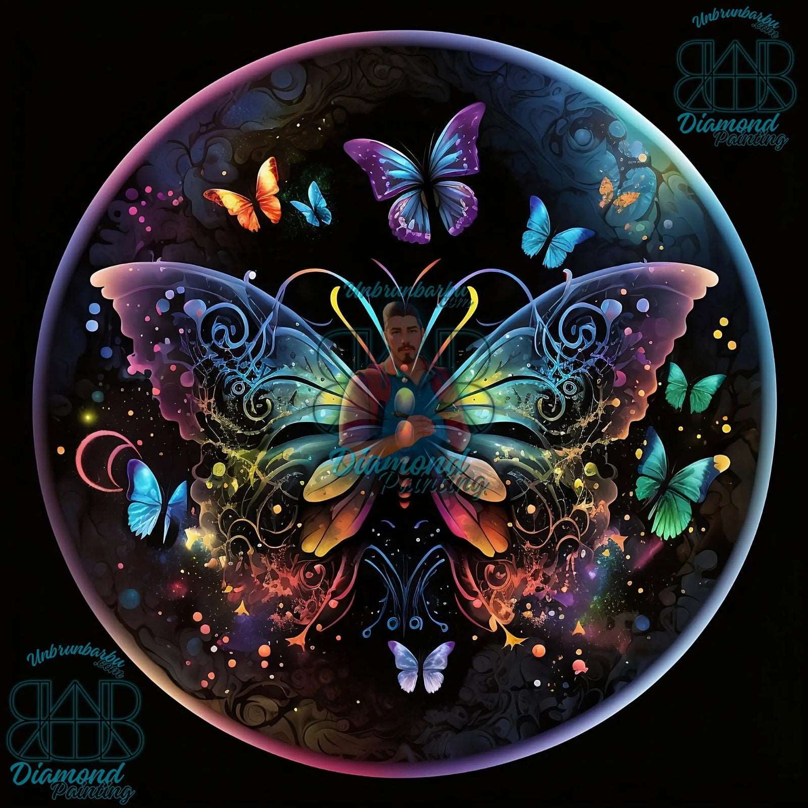 Bulle Enchantée de Papillon . (80cm x 80cm). - UnBrunBarbu