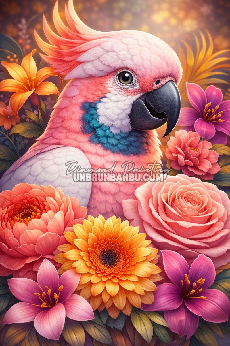 diamond painting cacatoes mille fleurs illustration 60x90