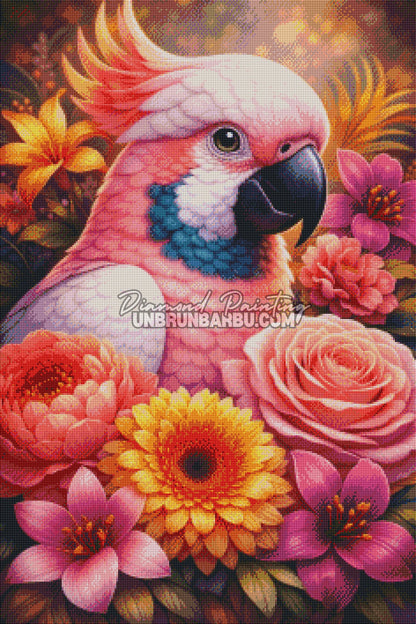 diamond painting cacatoes mille fleurs rendu diamante 60x90