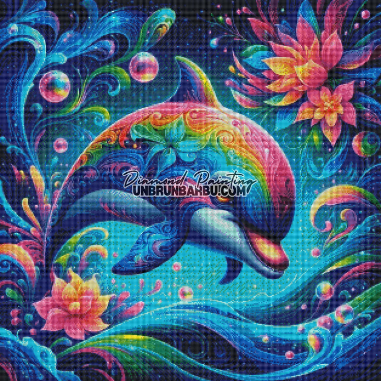 Chant du Dauphin Mystique (80cm x 80cm) - UnBrunBarbu