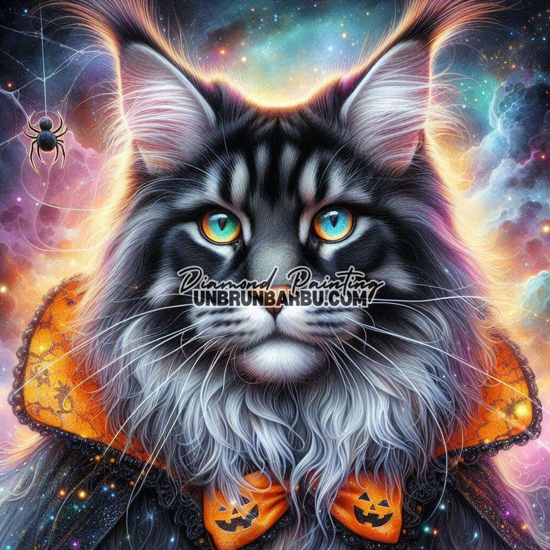 Chat Astral et le Sortilège d'Halloween (90cm x 90cm) - UnBrunBarbu