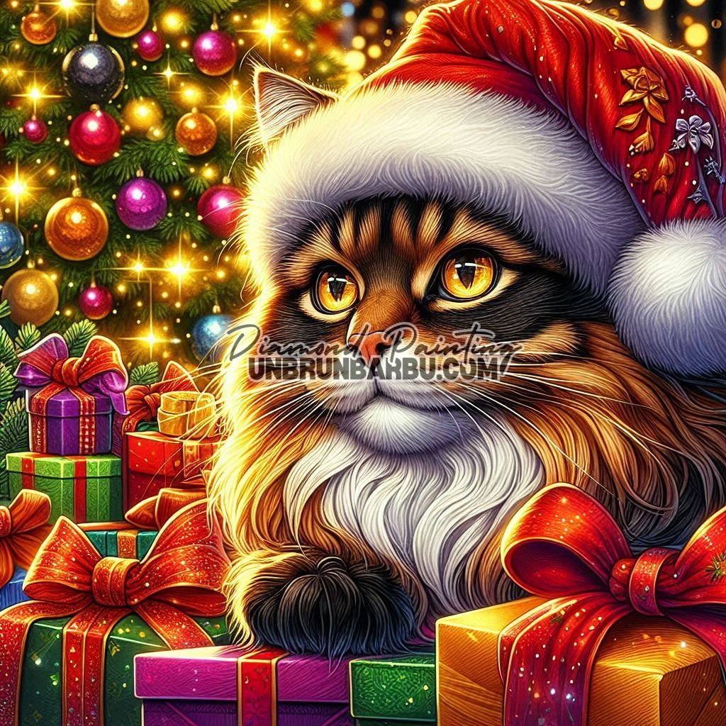 Chat Gardien des Cadeaux (80cm x 80cm) - UnBrunBarbu