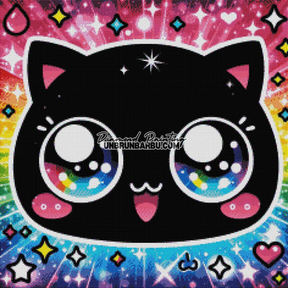 Chat Kawaii aux Rêves Arc - en - Ciel (60cm x 60cm) - UnBrunBarbu