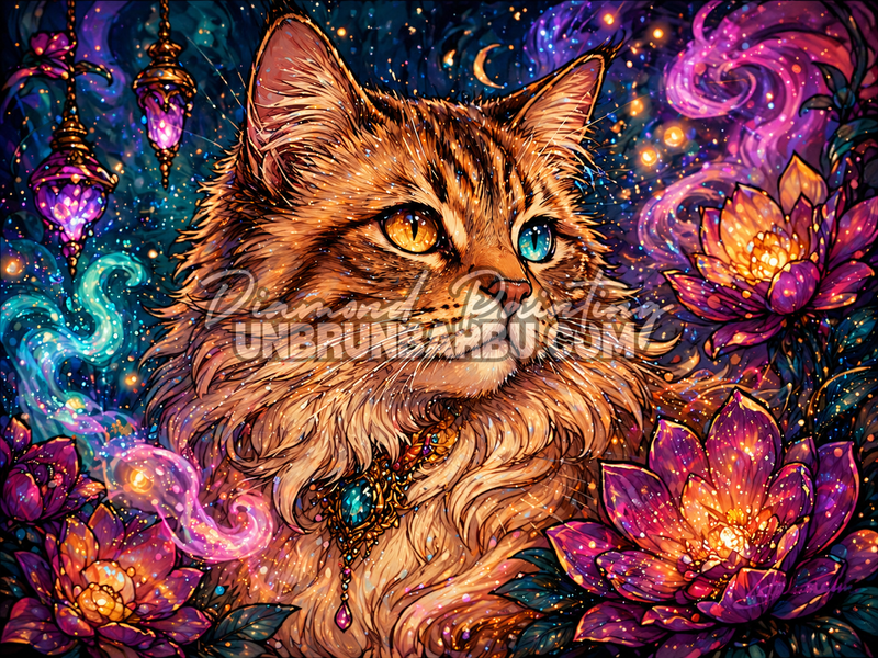 diamond painting chat yeux or azur illustration 110x85
