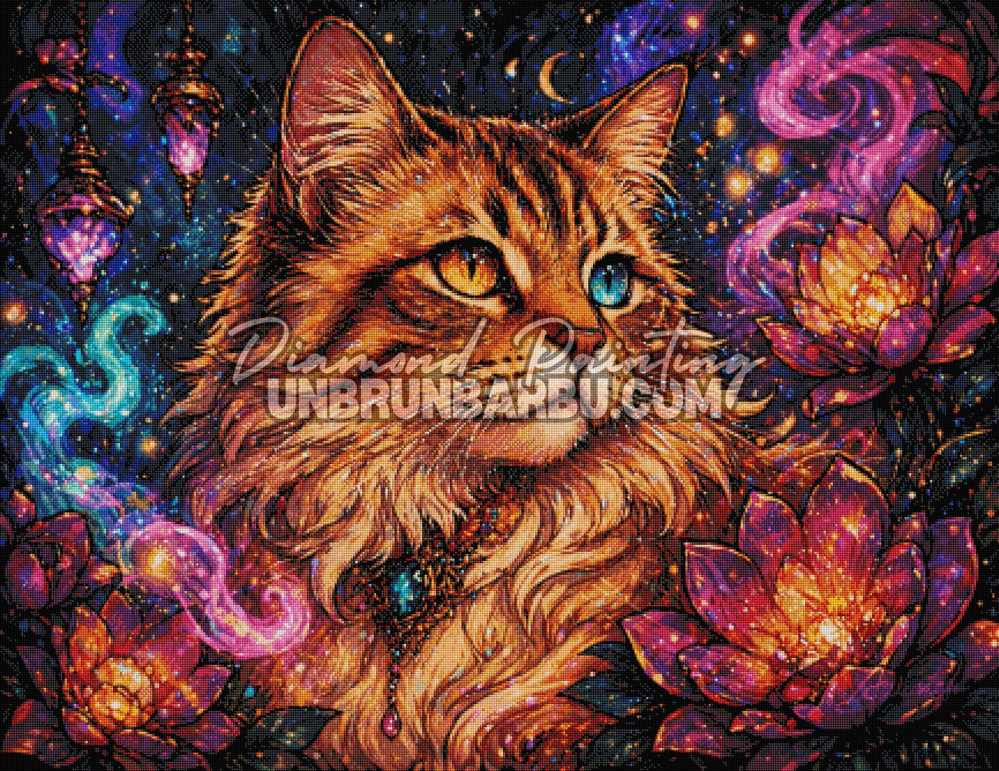 diamond painting chat yeux or azur rendu diamante 110x85