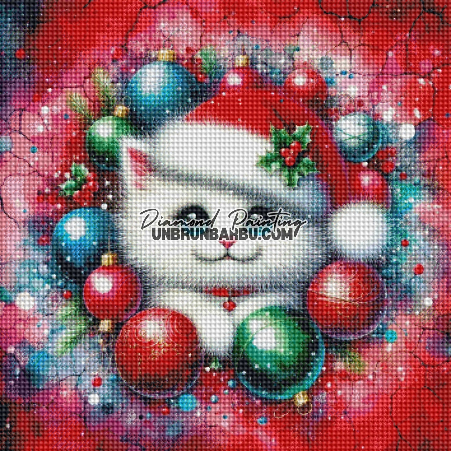 Chaton de Noël enchanté (90cm x 90cm) - UnBrunBarbu