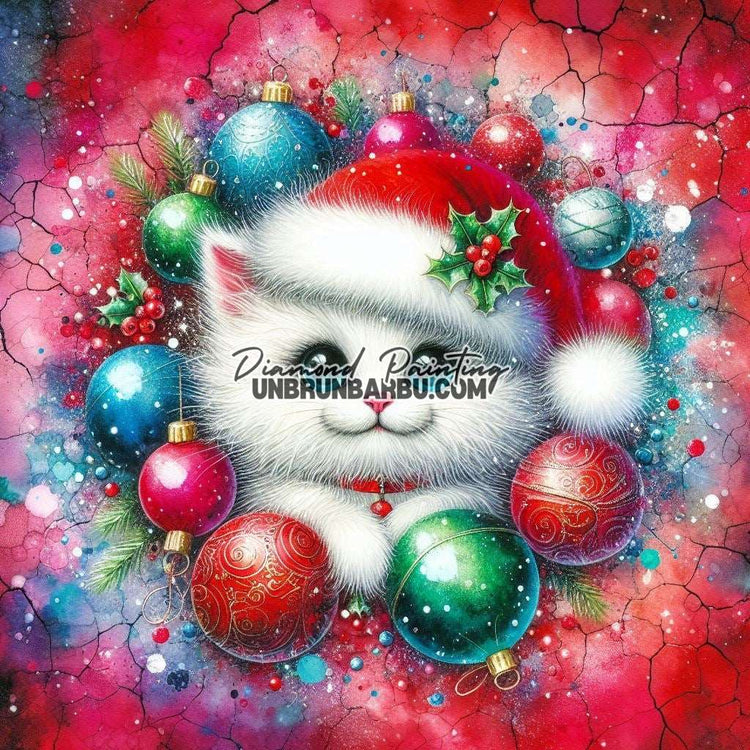 Chaton de Noël enchanté (90cm x 90cm)