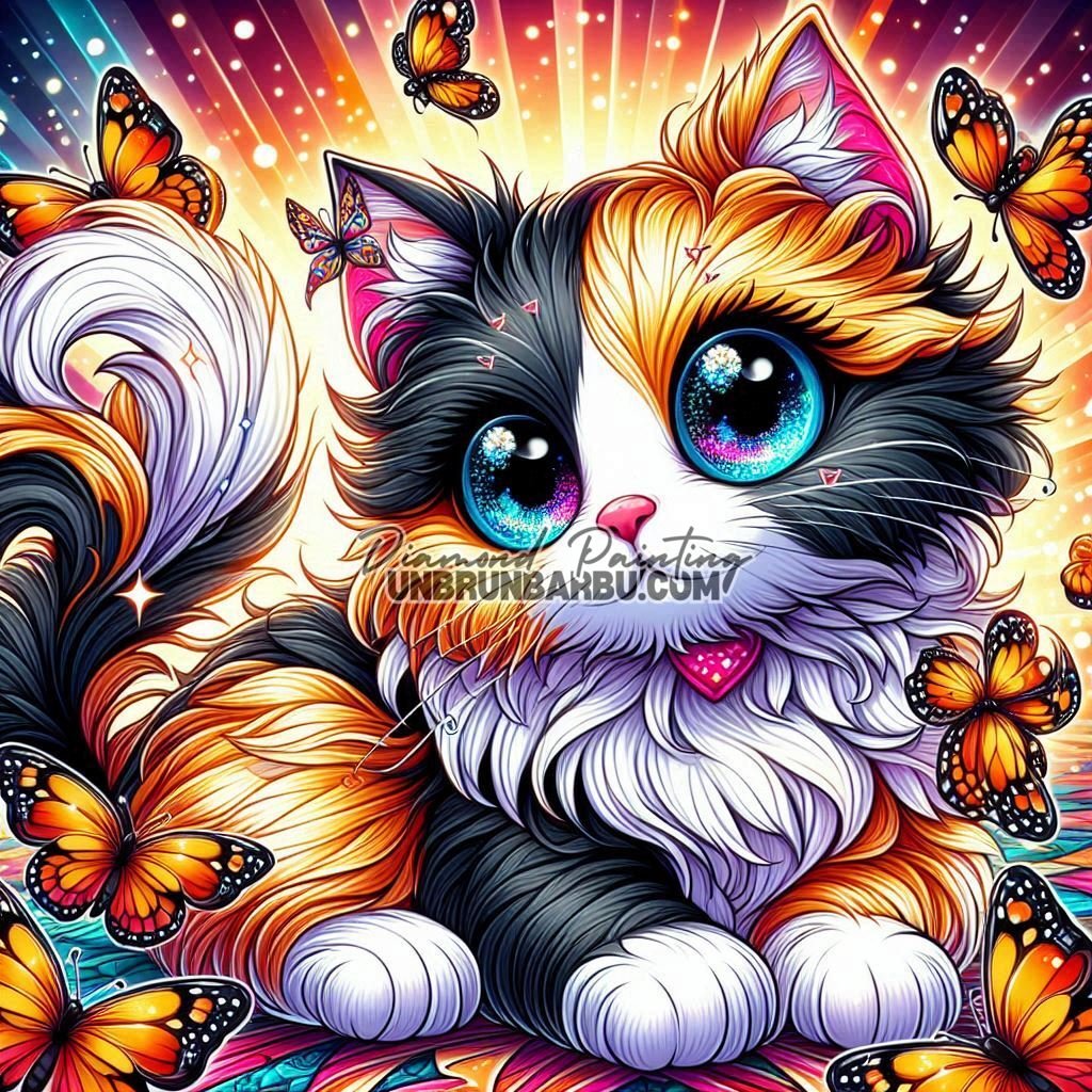 Chaton des Papillons Éblouissants (80cm ×80cm) - UnBrunBarbu