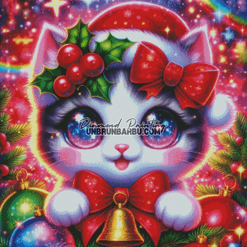 Chaton Magique de Noël (80cm x 80cm) - UnBrunBarbu